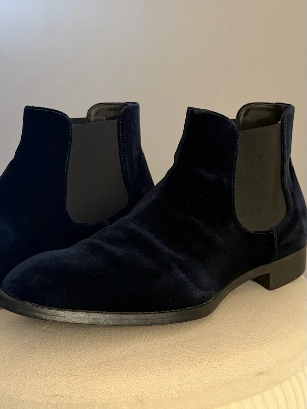 Giorgio Armani Men's Velvet Chelsea Boots in Navy